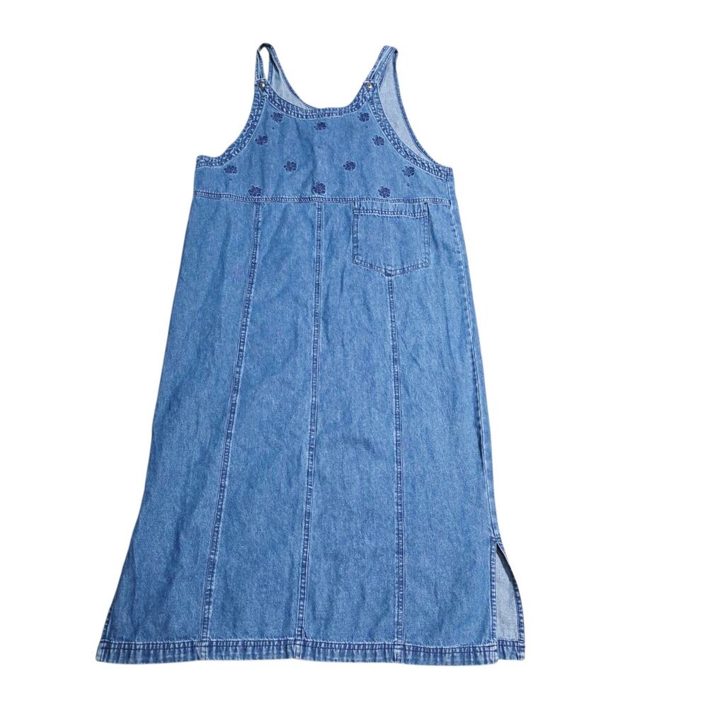 Vintage Women's Embroidered Denim Blue Jumper Maxi Dress X-Large 90's